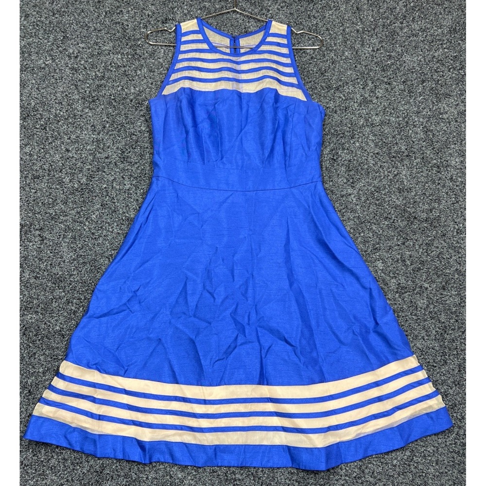 Taylor Royal Blue Silk Blend Striped Fit and Flare Sleeveless Dress Size 6